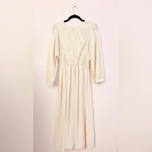 Vintage White Lace & Chiffon Long Sleeve Midi Dress | XS–S | Vintage Wedding